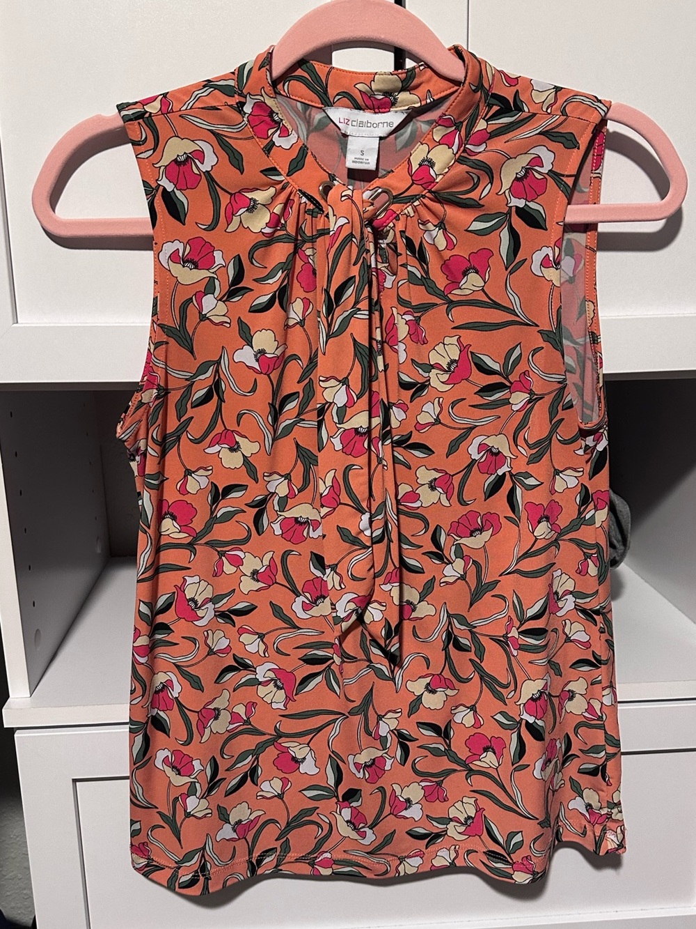 Liz Claiborne Orange Floral Sleeveless Top Size Small